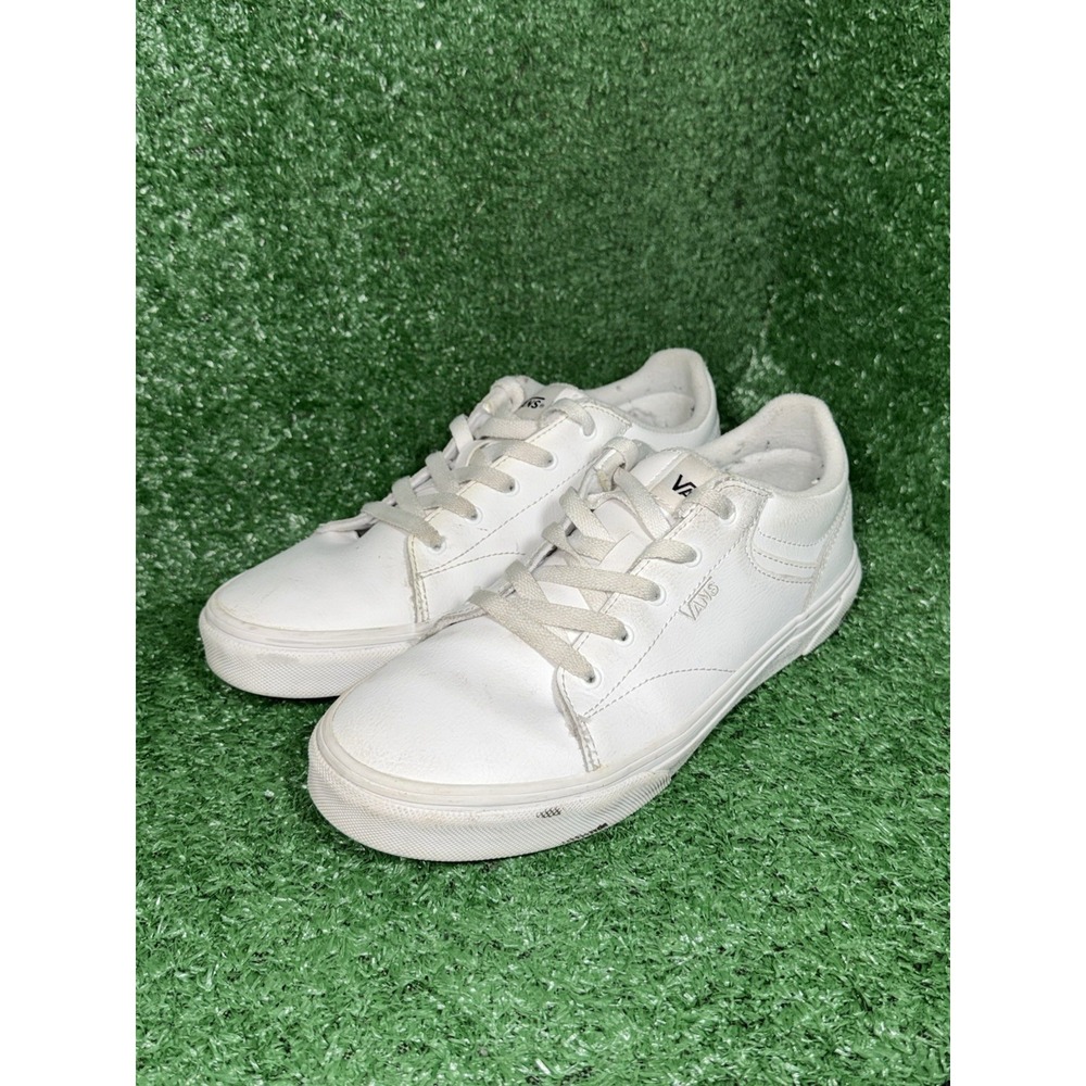VANS Women Size 7.5 Old Skool White‎ Leather Daily Casual Shoes Skate Sneakers - Picture 3 of 10